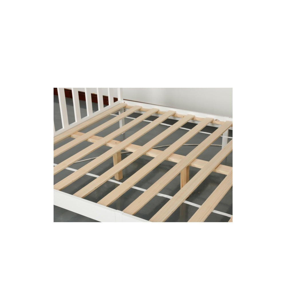 Wooden Timber Solid Pine Double Size Bed Frame - White/Natural Fast shipping On sale