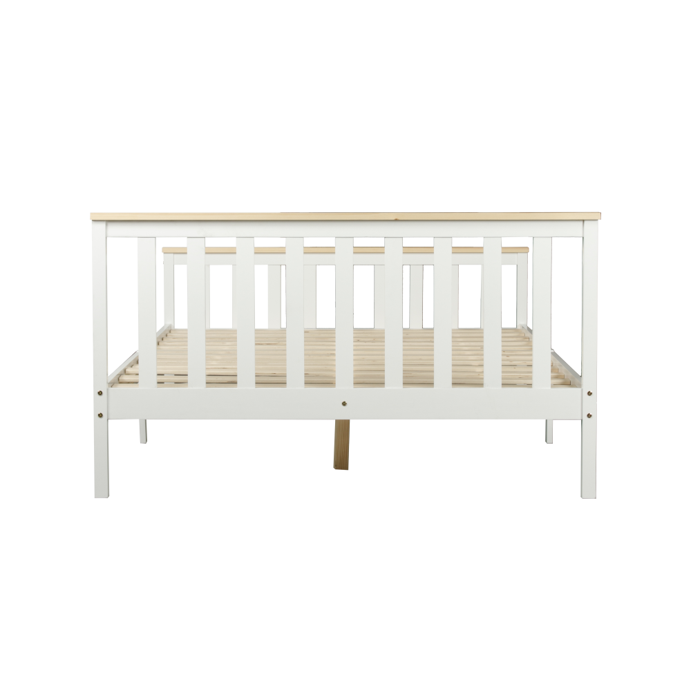 Wooden Timber Solid Pine Double Size Bed Frame - White/Natural Fast shipping On sale