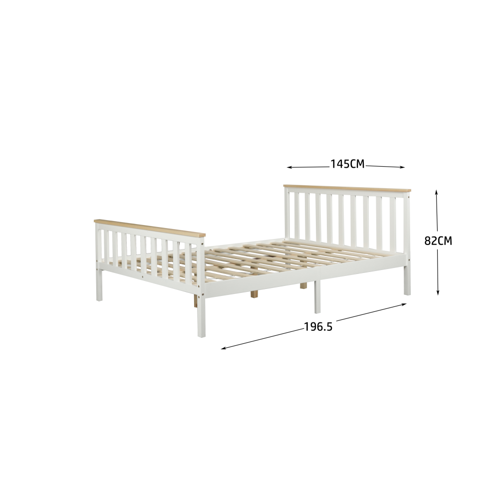 Wooden Timber Solid Pine Double Size Bed Frame - White/Natural Fast shipping On sale