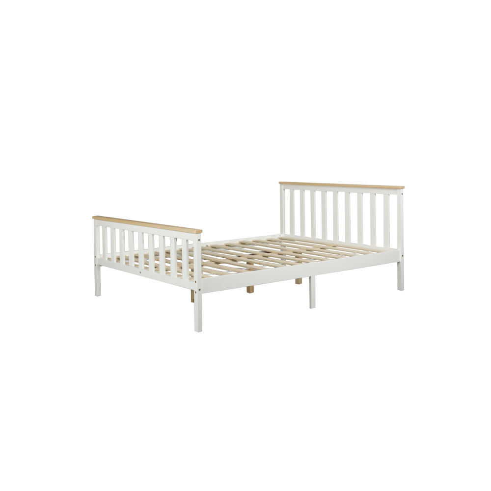 Wooden Timber Solid Pine Double Size Bed Frame - White/Natural Fast shipping On sale