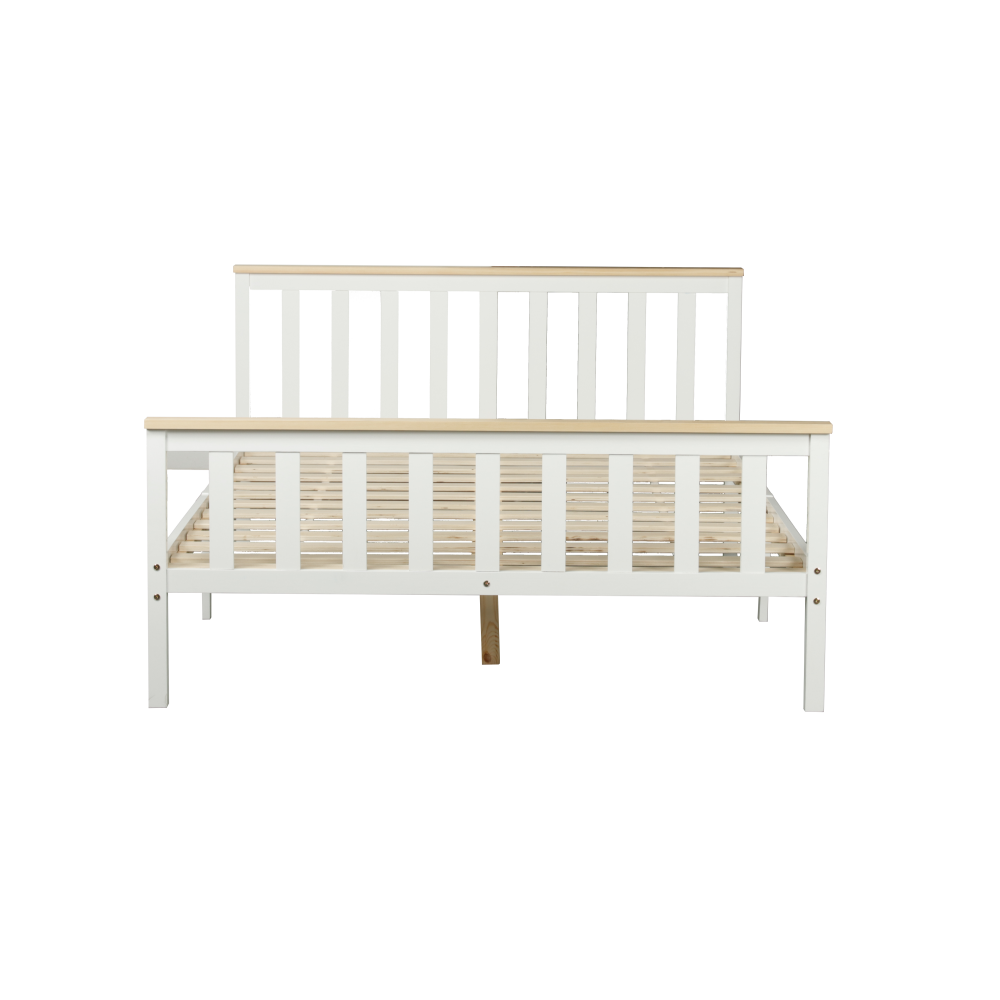 Wooden Timber Solid Pine Double Size Bed Frame - White/Natural Fast shipping On sale