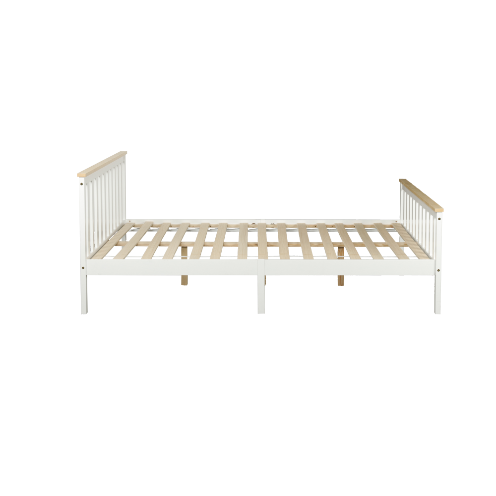 Wooden Timber Solid Pine Double Size Bed Frame - White/Natural Fast shipping On sale