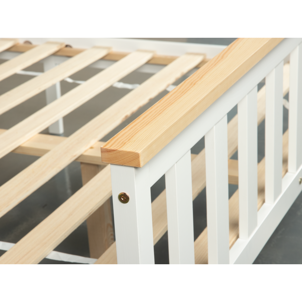 Wooden Timber Solid Pine Queen Size Bed Frame - White/Natural Fast shipping On sale