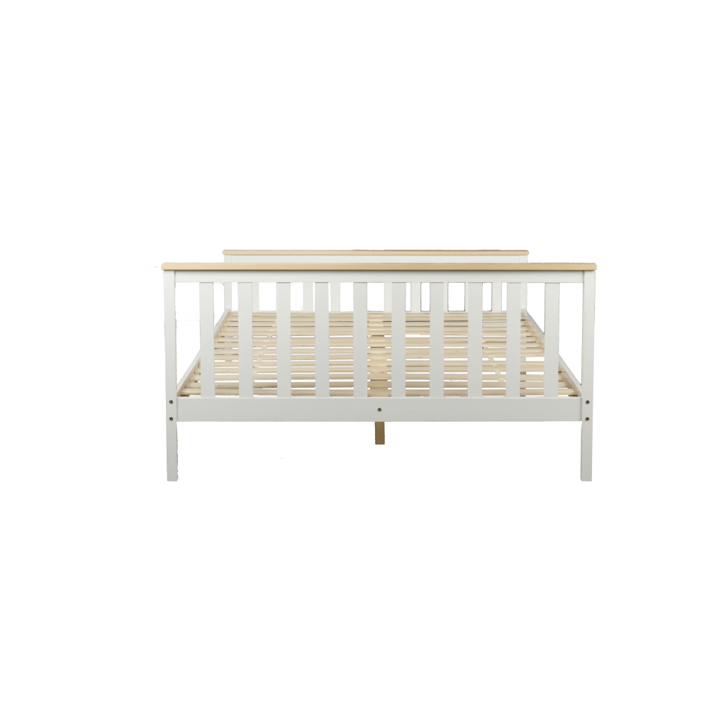 Wooden Timber Solid Pine Queen Size Bed Frame - White/Natural Fast shipping On sale