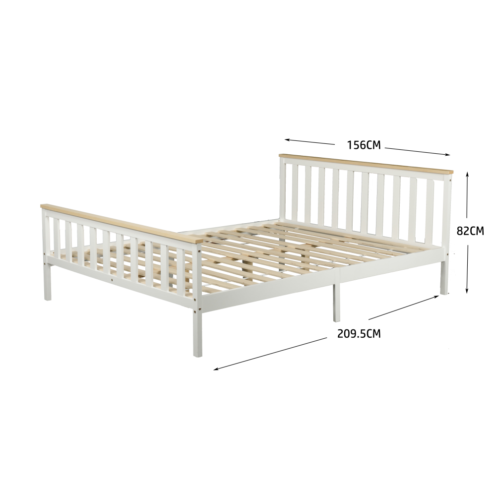 Wooden Timber Solid Pine Queen Size Bed Frame - White/Natural Fast shipping On sale