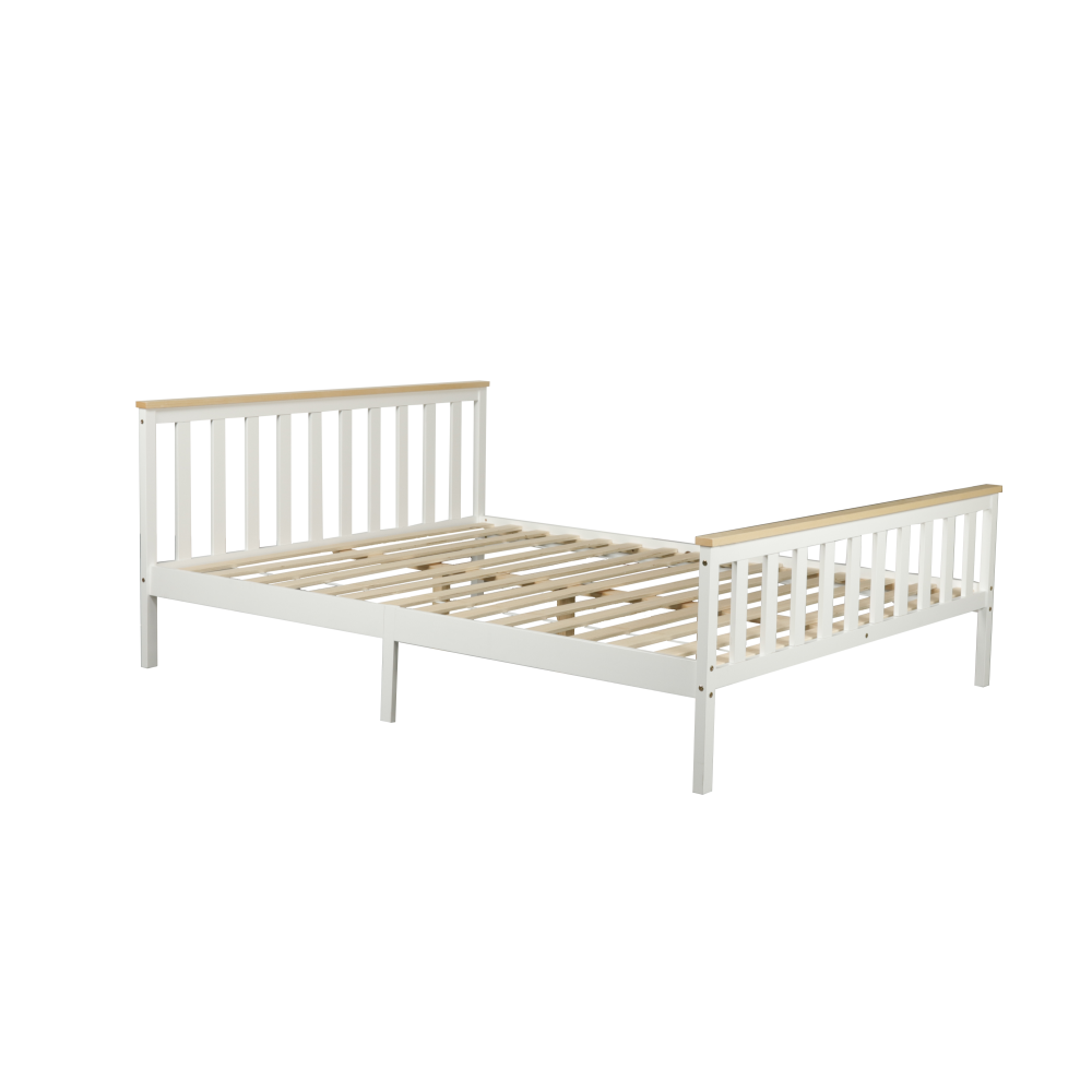 Wooden Timber Solid Pine Queen Size Bed Frame - White/Natural Fast shipping On sale