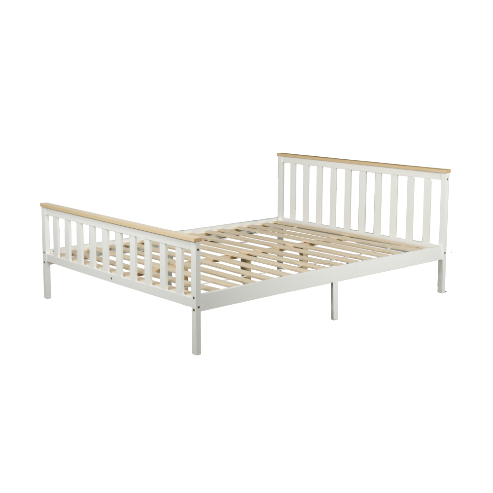 Wooden Timber Solid Pine Queen Size Bed Frame - White/Natural Fast shipping On sale