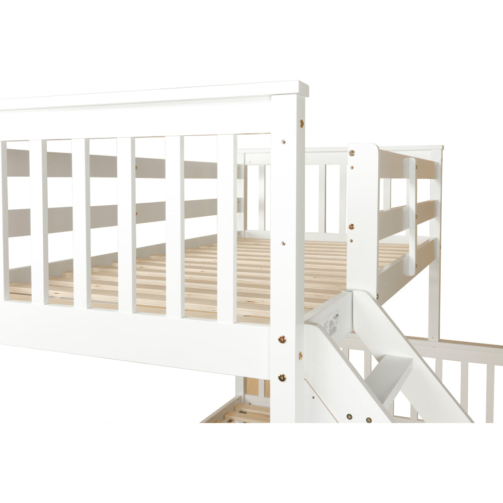 Wooden Timber Solid Pine Single Over Double Size Bunk Bed Frame - White Fast shipping On sale