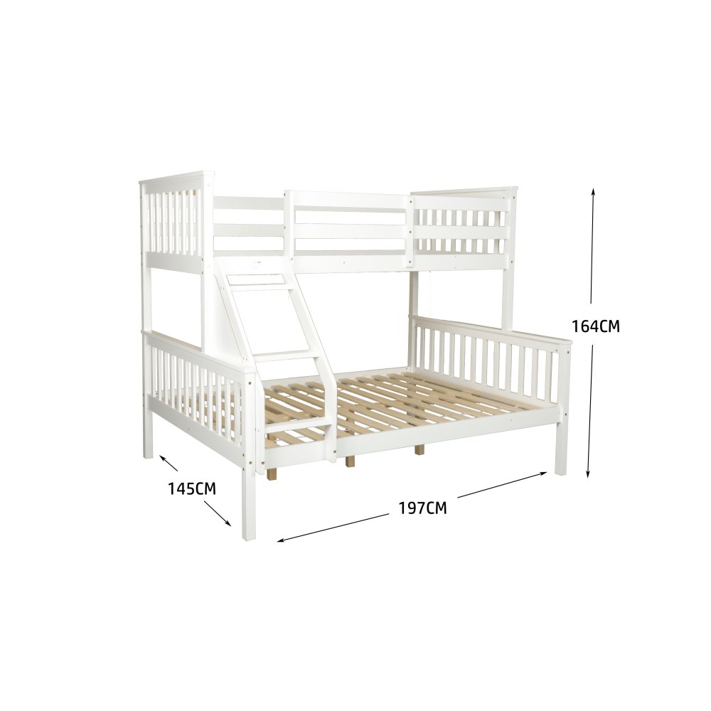 Wooden Timber Solid Pine Single Over Double Size Bunk Bed Frame - White Fast shipping On sale