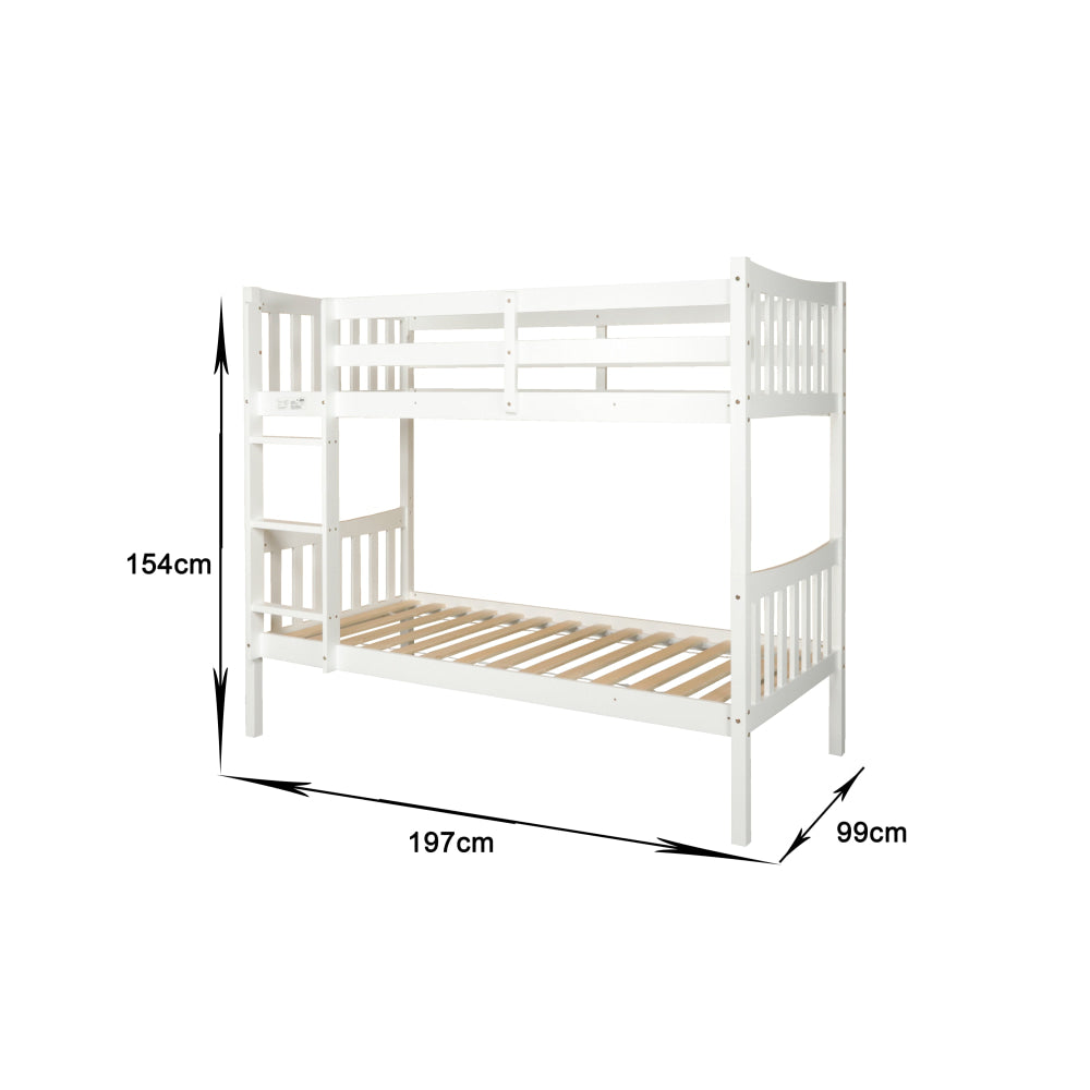 Wooden Timber Solid Pine Single Size Bunk Bed Frame - White Fast shipping On sale