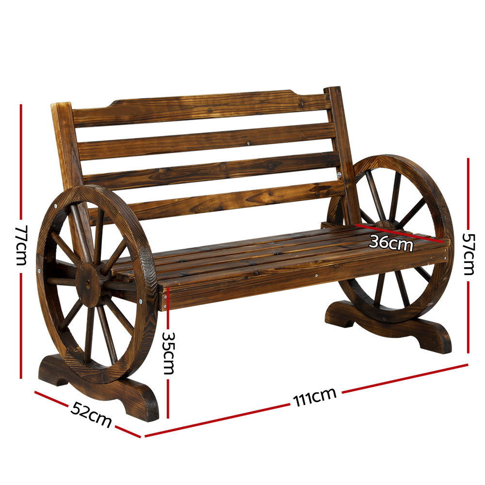 Wooden Wagon Wheel Bench - Brown Outdoor Furniture Fast shipping On sale