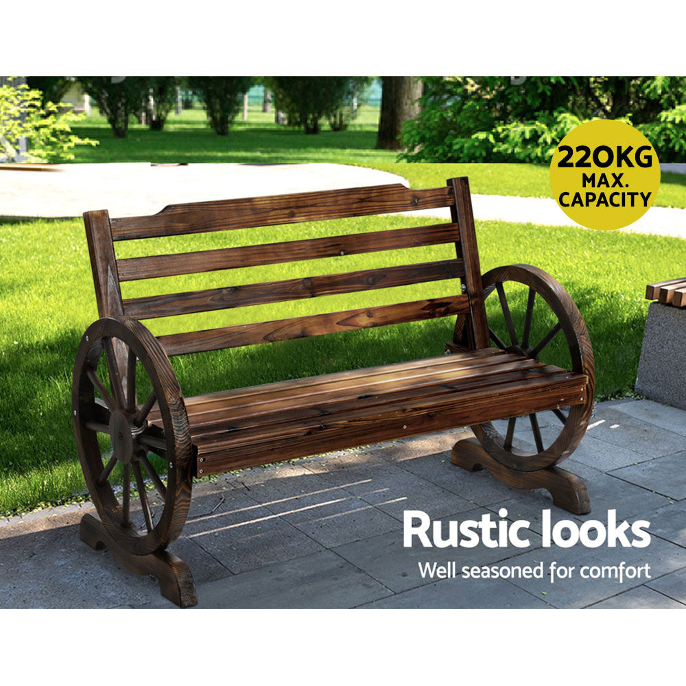 Wooden Wagon Wheel Bench - Brown Outdoor Furniture Fast shipping On sale