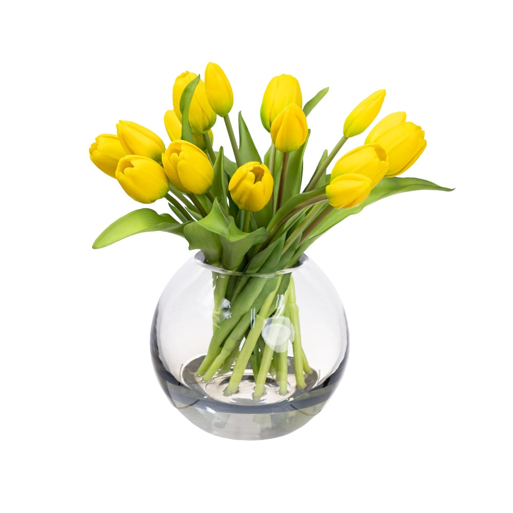 Yellow Tulip Artificial Faux Flower Plant Decorative Arrangement In Fishbowl Fast shipping On sale