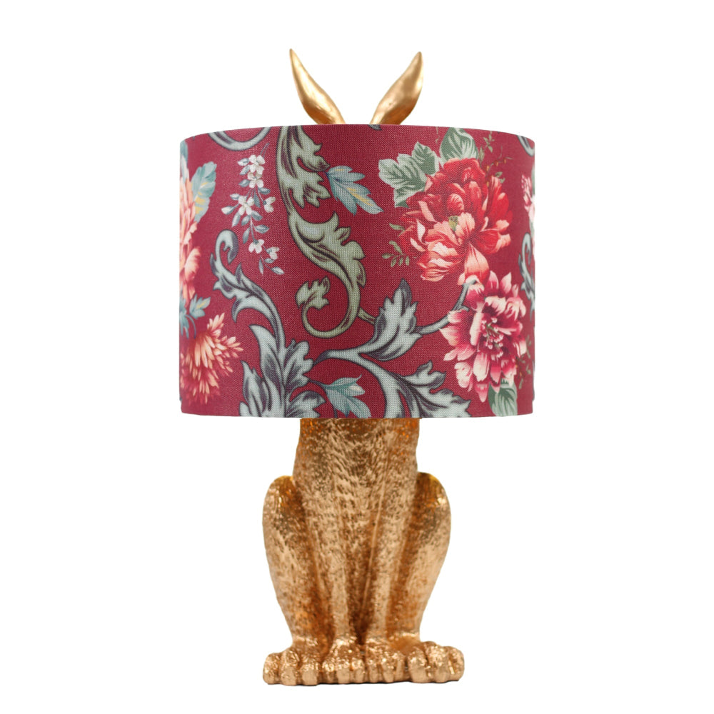 Yolan Rabbit Sitting Base Fabric Flower Shade Desk Table Light Lamp Gold/Red Fast shipping On sale