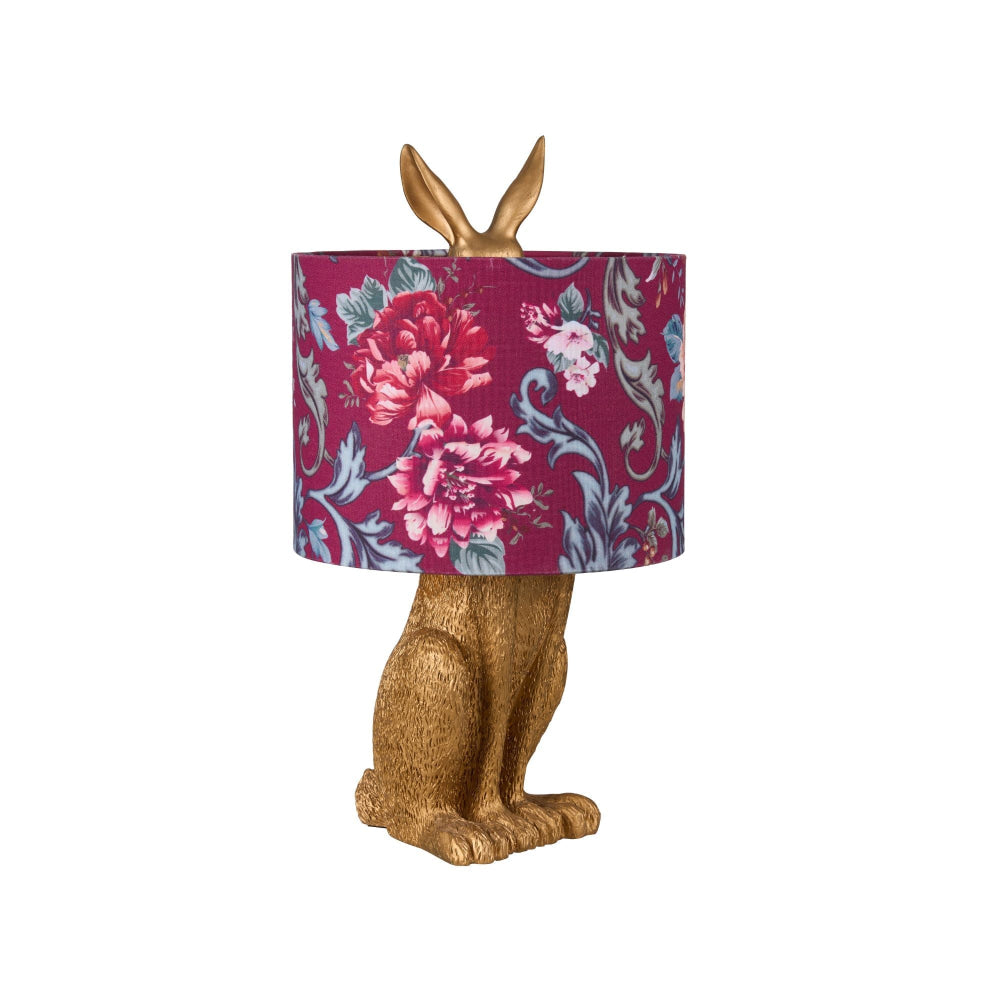 Yolan Rabbit Sitting Base Fabric Flower Shade Desk Table Light Lamp Gold/Red Fast shipping On sale