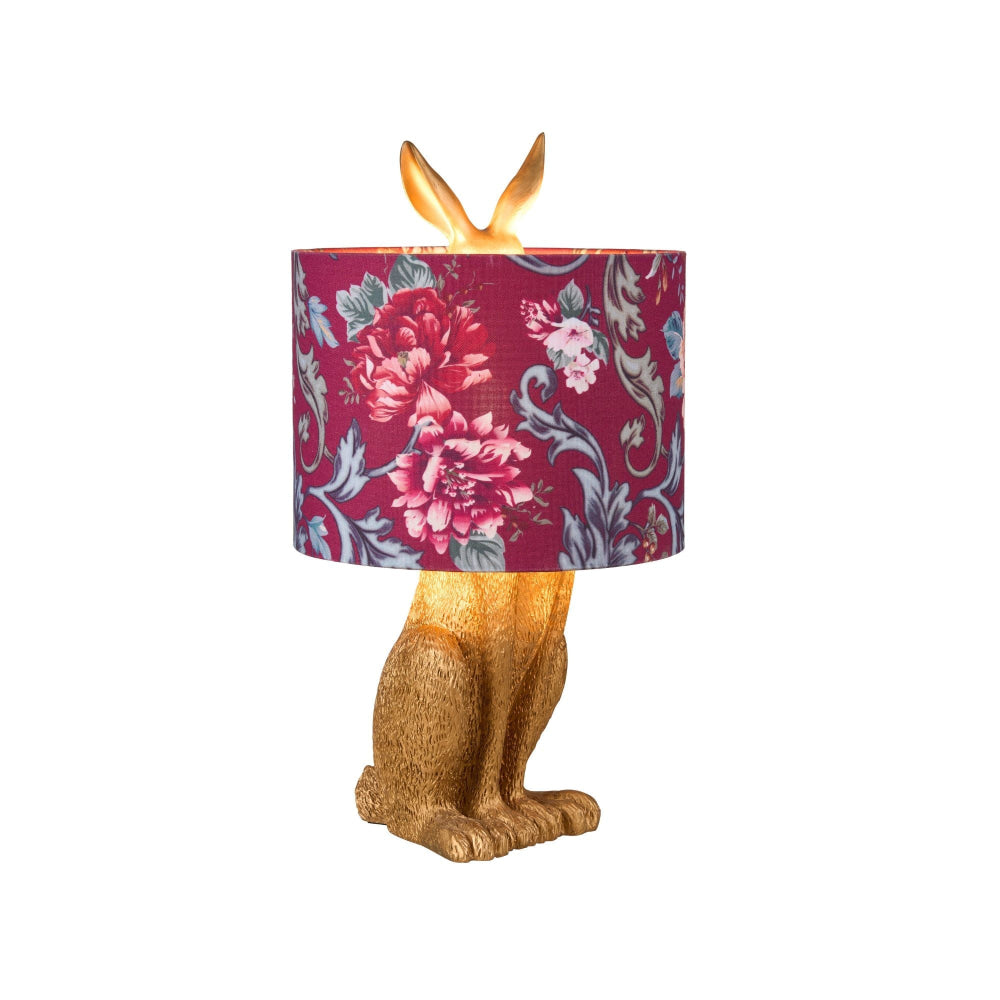 Yolan Rabbit Sitting Base Fabric Flower Shade Desk Table Light Lamp Gold/Red Fast shipping On sale