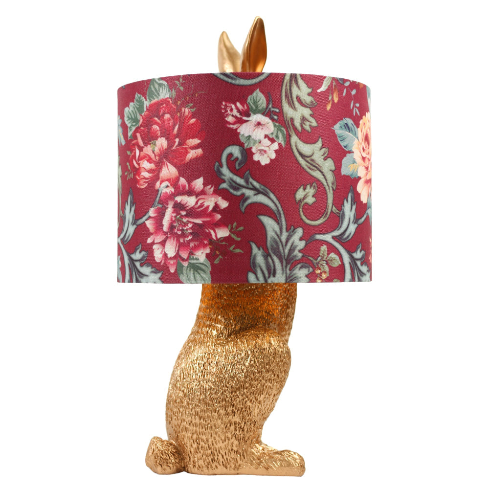 Yolan Rabbit Sitting Base Fabric Flower Shade Desk Table Light Lamp Gold/Red Fast shipping On sale