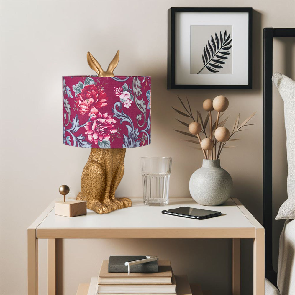 Yolan Rabbit Sitting Base Fabric Flower Shade Desk Table Light Lamp Gold/Red Fast shipping On sale