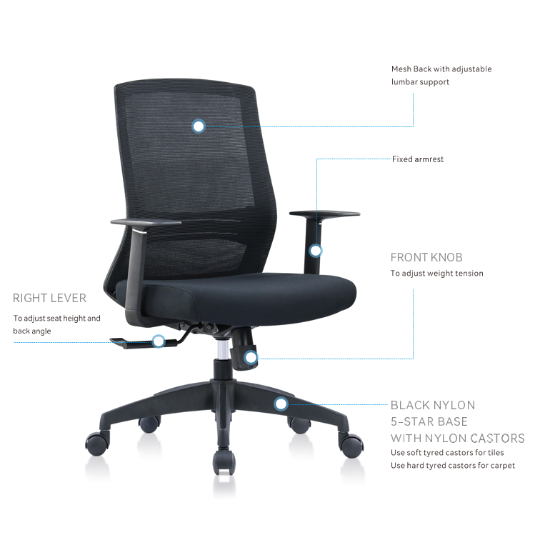 Yolo Mesh Back Fabric Seat Computer Working Task Office Chair Black Fast shipping On sale