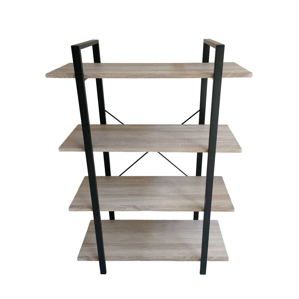 4-Tier Natural Wood and Black Bookshelf - Modern Carbon Steel Display Rack Bookcase Fast shipping On sale