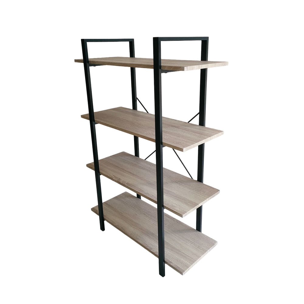 4-Tier Natural Wood and Black Bookshelf - Modern Carbon Steel Display Rack Bookcase Fast shipping On sale