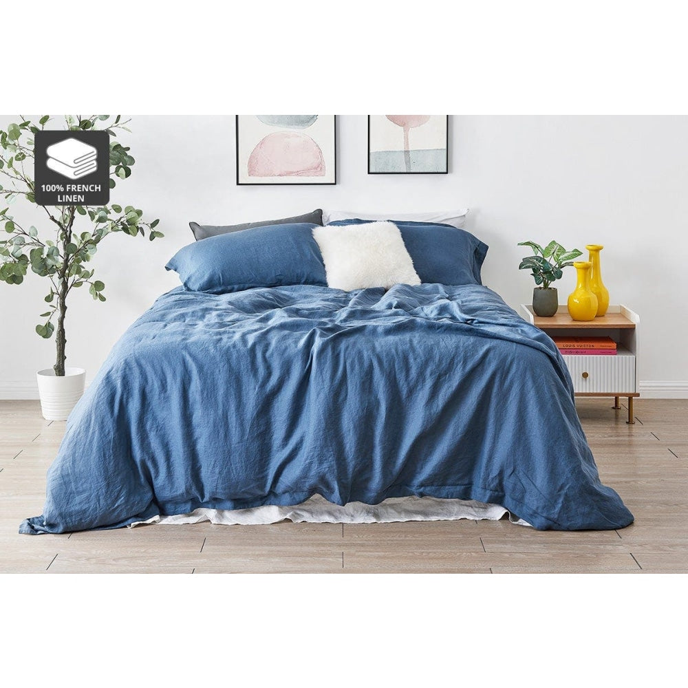 100% French Linen Quilt Cover Set - Berling Sea Double Fast shipping On sale