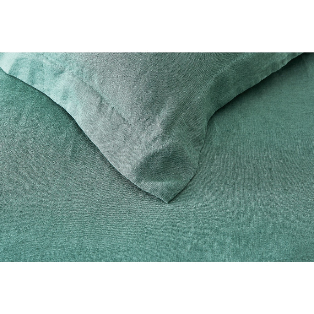 100% French Linen Quilt Cover Set - Duck Green Double Fast shipping On sale