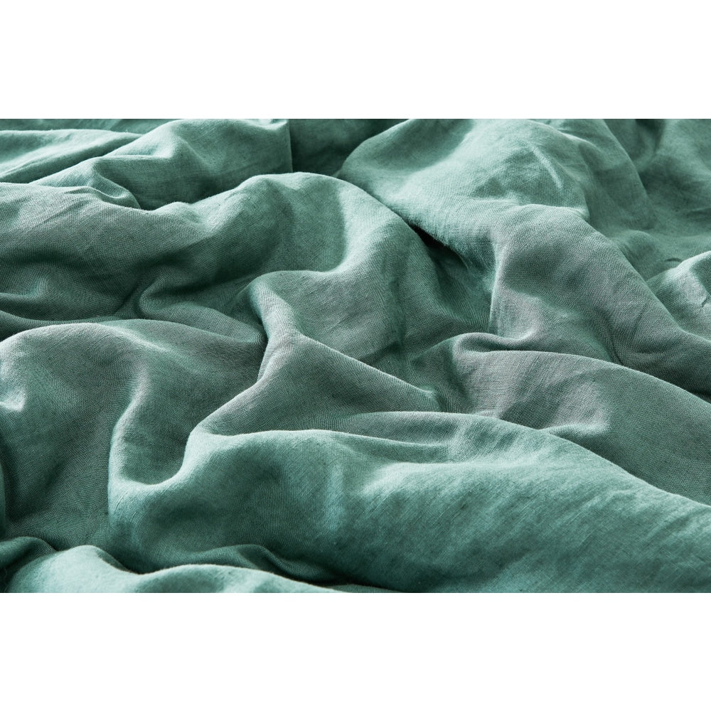 100% French Linen Quilt Cover Set - Duck Green Double Fast shipping On sale