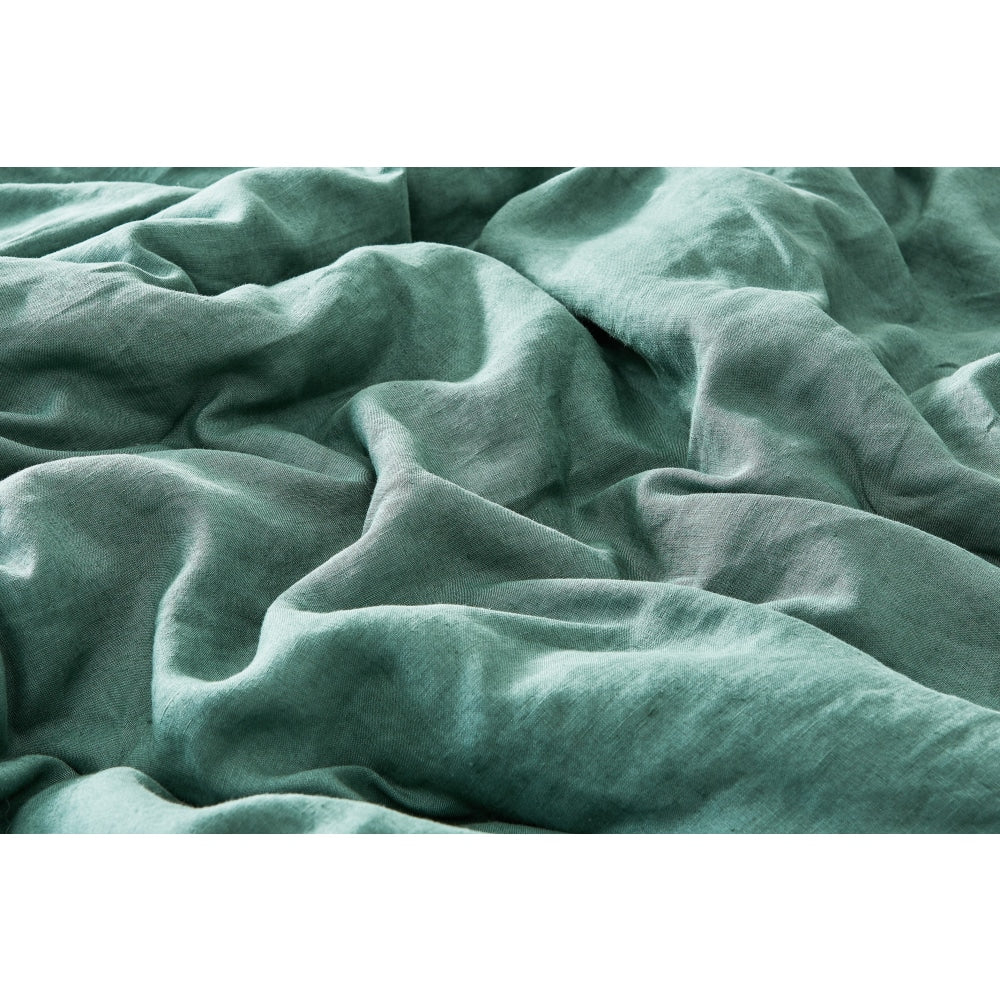 100% French Linen Quilt Cover Set - Duck Green Queen Fast shipping On sale