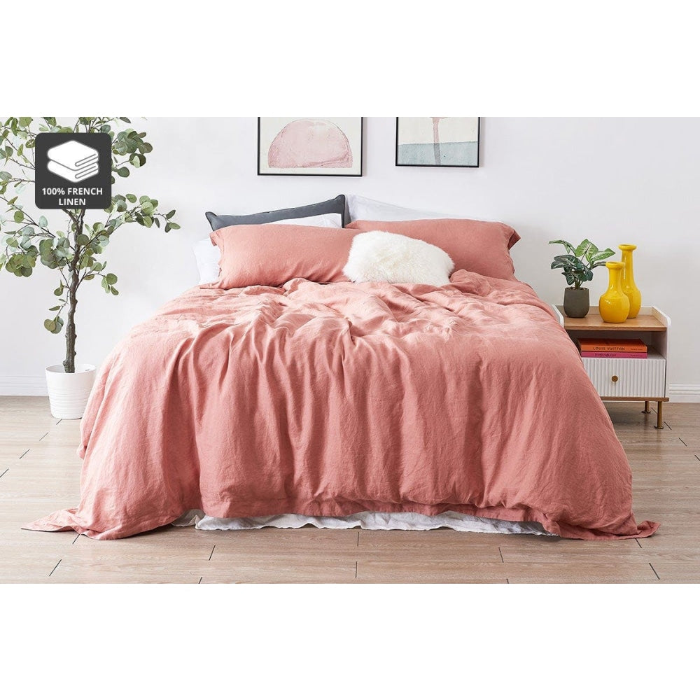 100% French Linen Quilt Cover Set - Terracotta Queen Fast shipping On sale