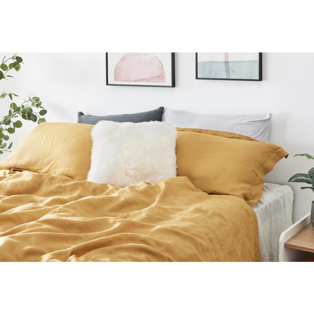 100% French Linen Quilt Cover Set - Turmeric Double Fast shipping On sale