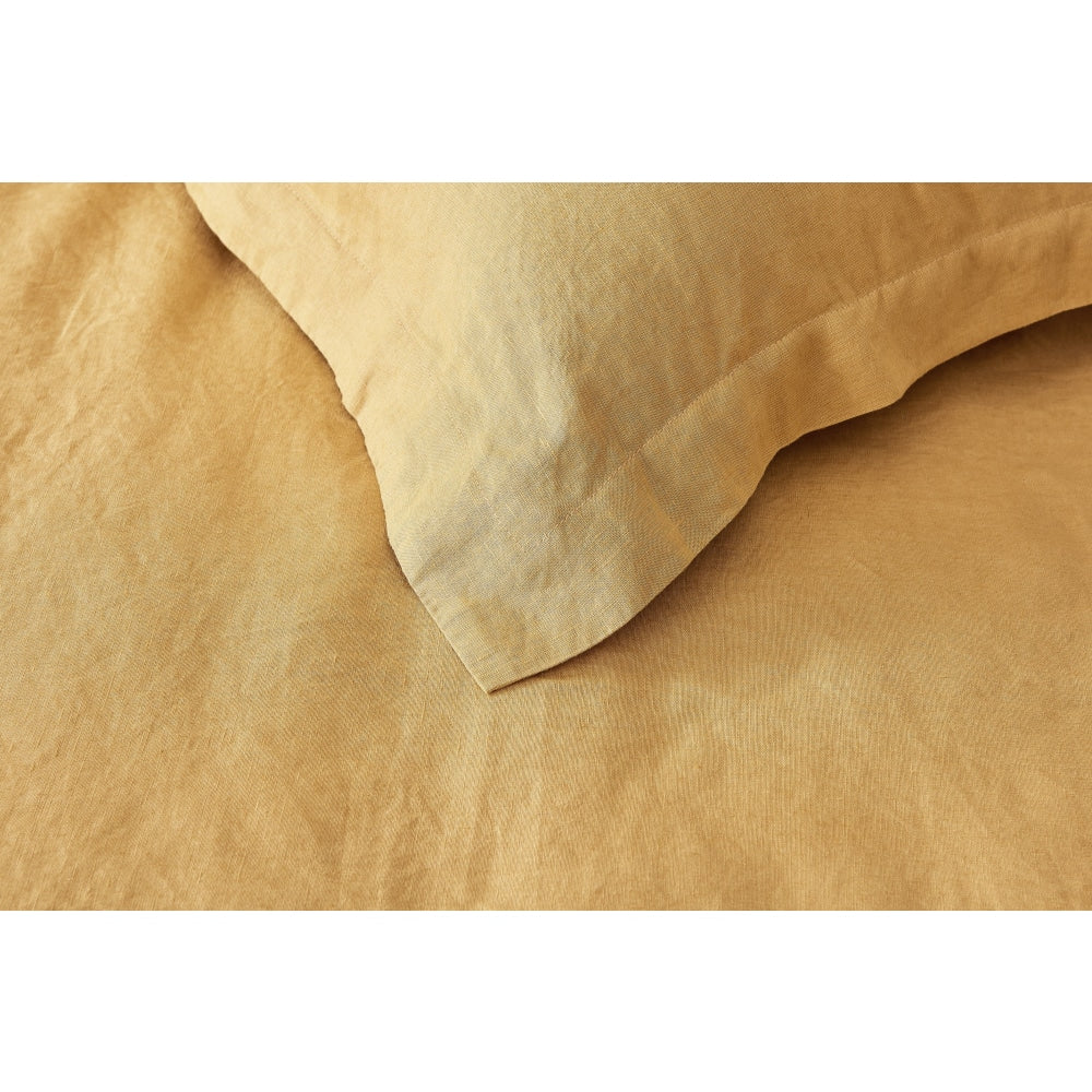 100% French Linen Quilt Cover Set - Turmeric Double Fast shipping On sale