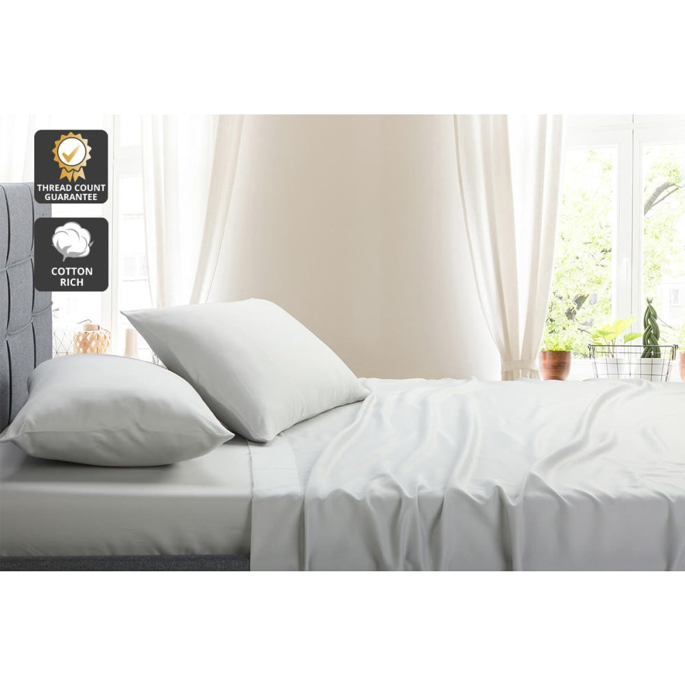 1000TC Cotton Rich Bed Sheet Set - Silver Grey King Fast shipping On sale