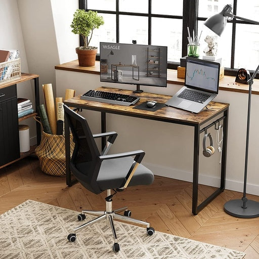 120cm Computer Desk with 8 Hooks Office Rustic Brown Vasagle Fast shipping On sale