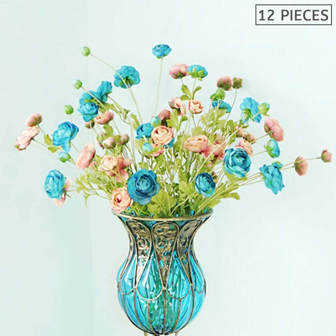 12pcs Artificial Silk Flower Fake Rose Bouquet Table Decor Blue Plant Fast shipping On sale