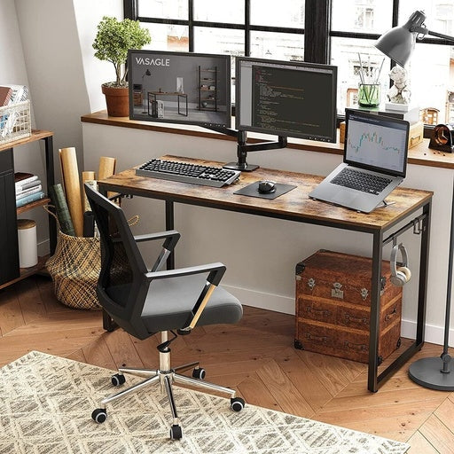 140cm Computer Desk with 8 Hooks Office Rustic Brown Vasagle Fast shipping On sale