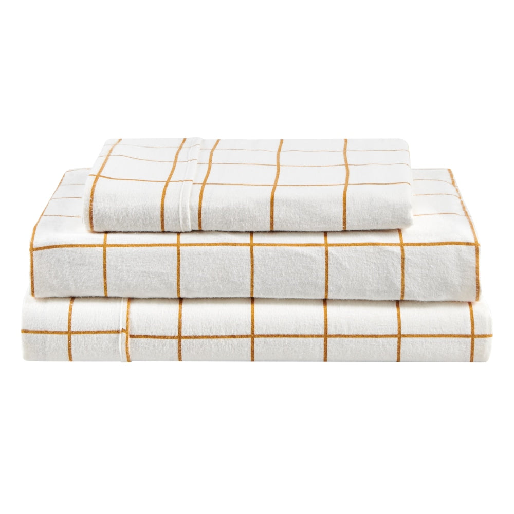 150GSM Check Print Flannelette Bed Sheet Set - Butter Double Fast shipping On sale