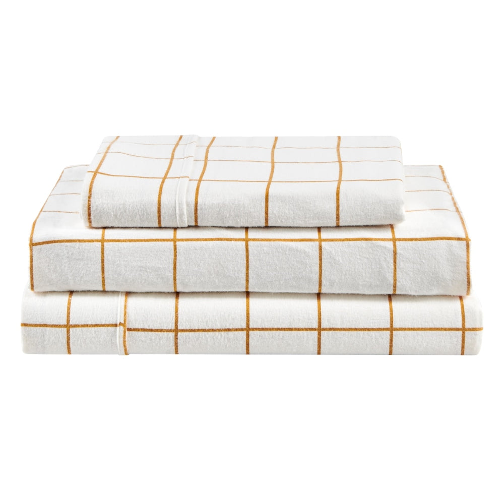 150GSM Check Print Flannelette Bed Sheet Set - Butter Single Fast shipping On sale