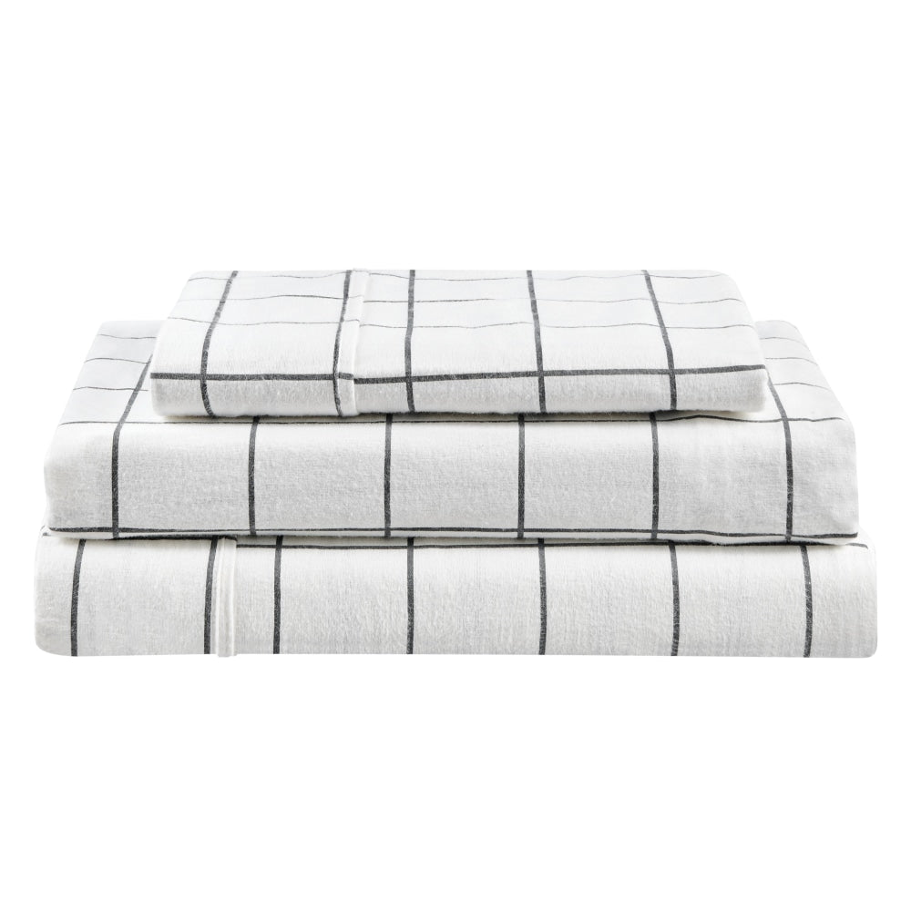 150GSM Check Print Flannelette Bed Sheet Set - Grey King Fast shipping On sale