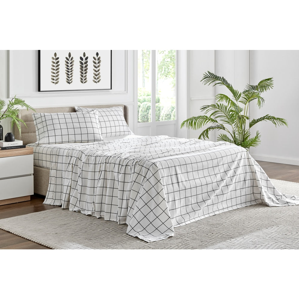 150GSM Check Print Flannelette Bed Sheet Set - Grey King Fast shipping On sale