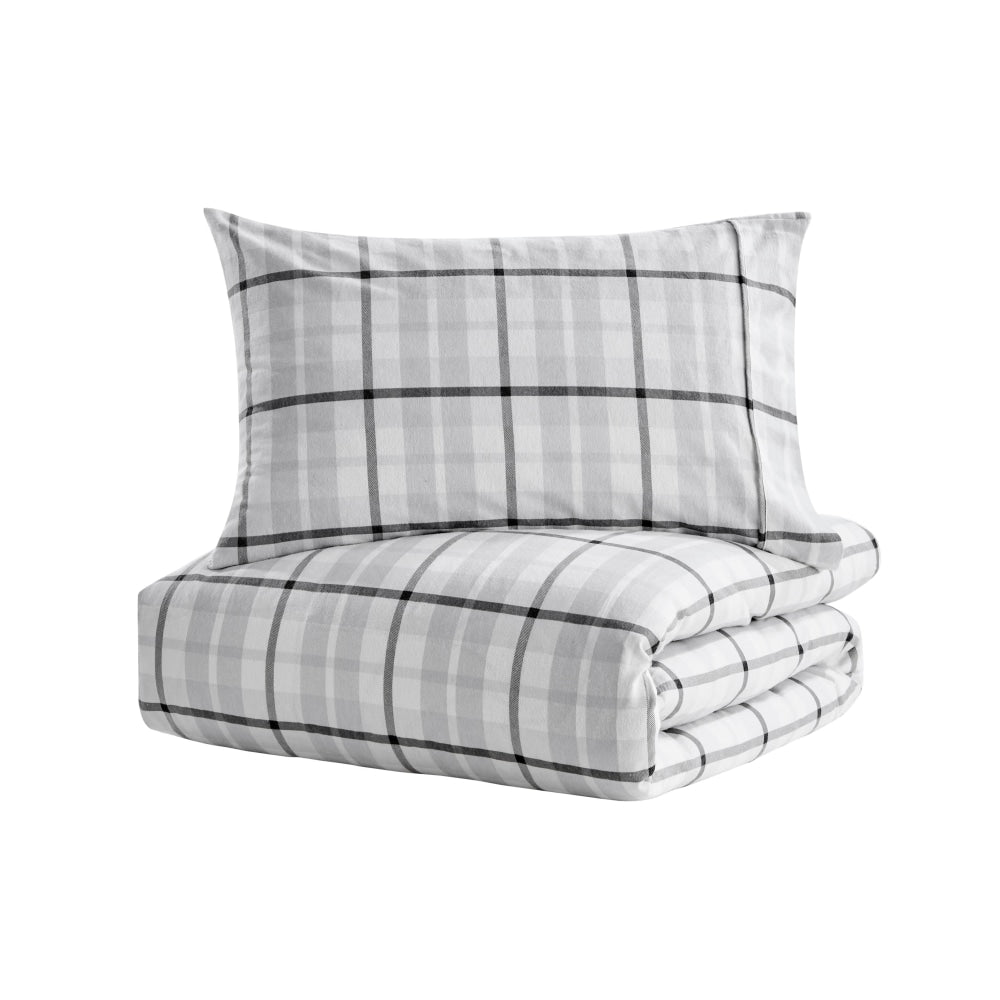 150GSM Check Print Flannelette Quilt Cover Set - Grey King Fast shipping On sale