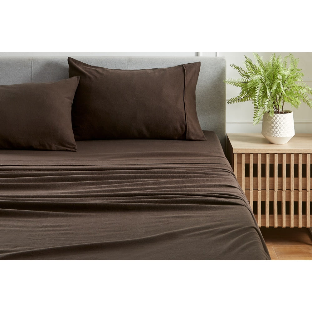 150GSM Cotton Flannelette Bed Sheet Set - Chocolate,Double Double Fast shipping On sale