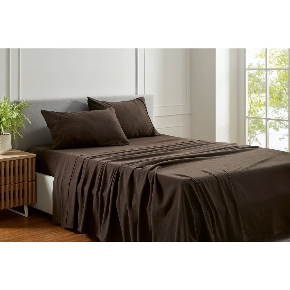 150GSM Cotton Flannelette Bed Sheet Set - Chocolate King Fast shipping On sale