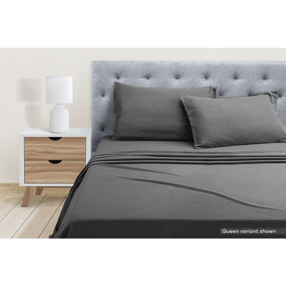 150GSM Cotton Flannelette Bed Sheet Set - Dark Grey King Single Fast shipping On sale