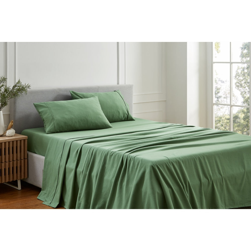 150GSM Cotton Flannelette Bed Sheet Set - Jade Double Fast shipping On sale