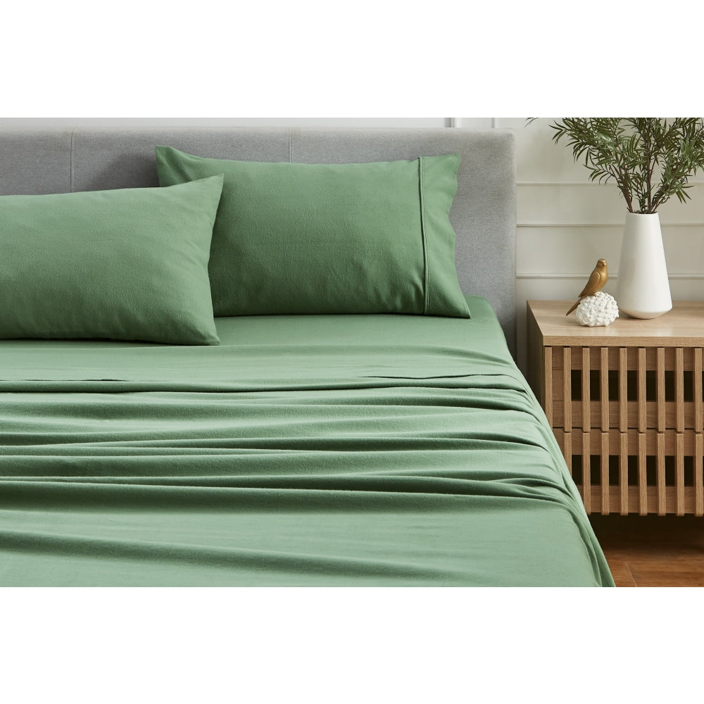 150GSM Cotton Flannelette Bed Sheet Set - Jade Double Fast shipping On sale