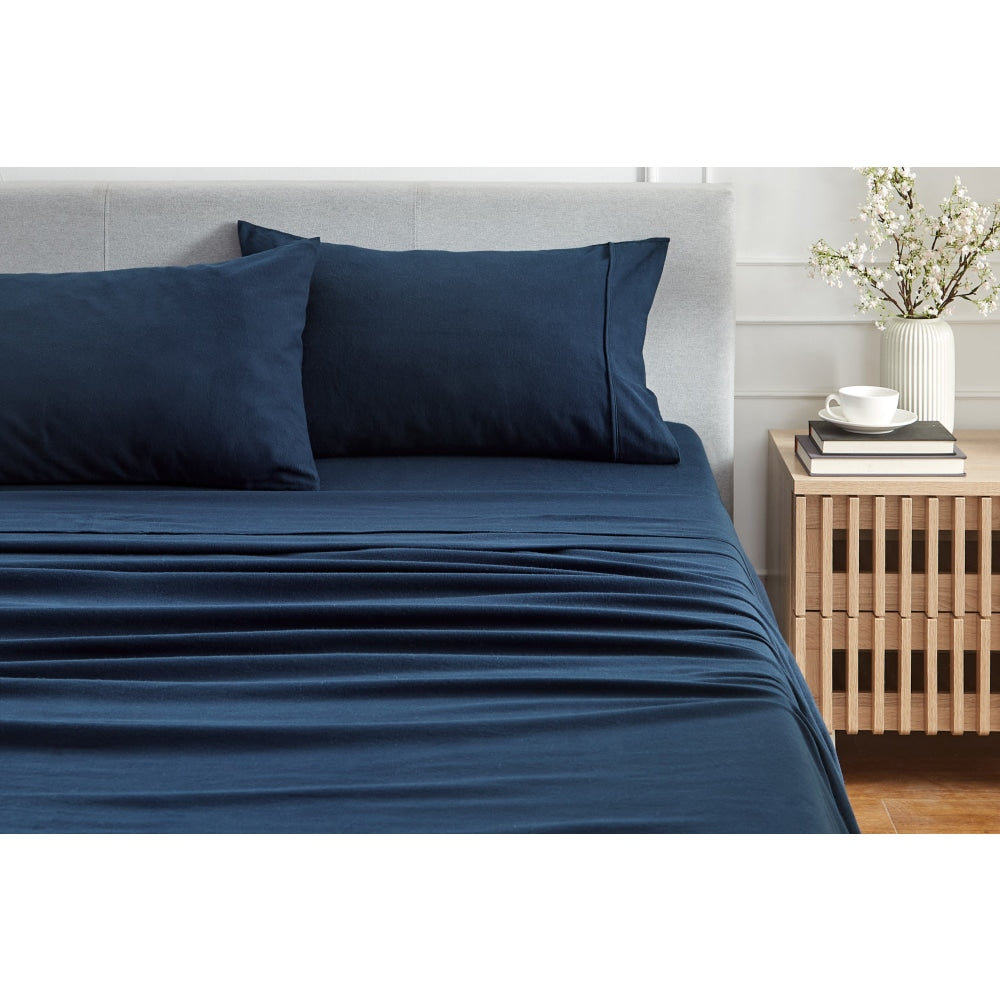 150GSM Cotton Flannelette Bed Sheet Set - Midnight King Fast shipping On sale