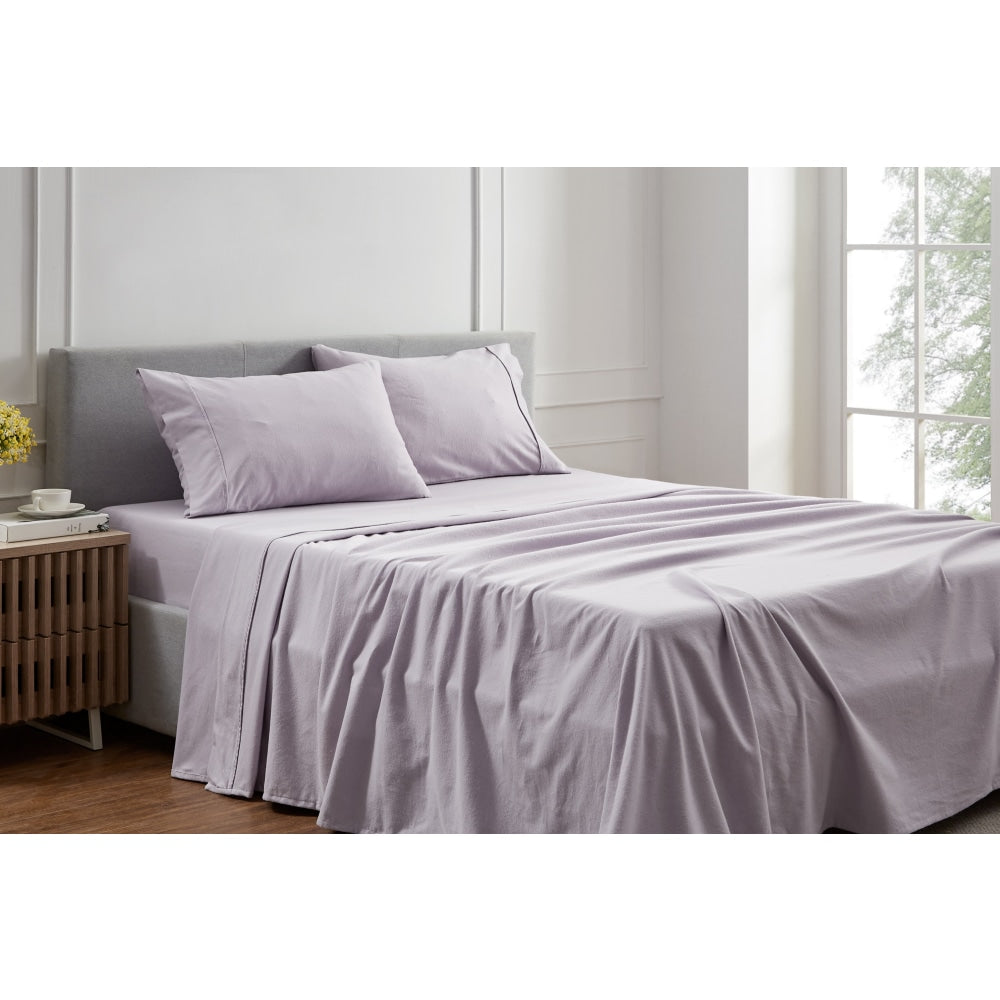 150GSM Cotton Flannelette Bed Sheet Set - Orchid Double Fast shipping On sale