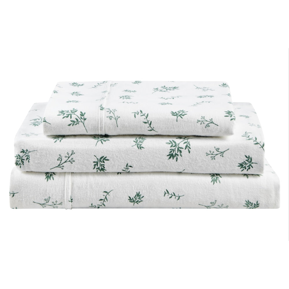 150GSM Leaves Print Flannelette Bed Sheet Set - Green King Fast shipping On sale