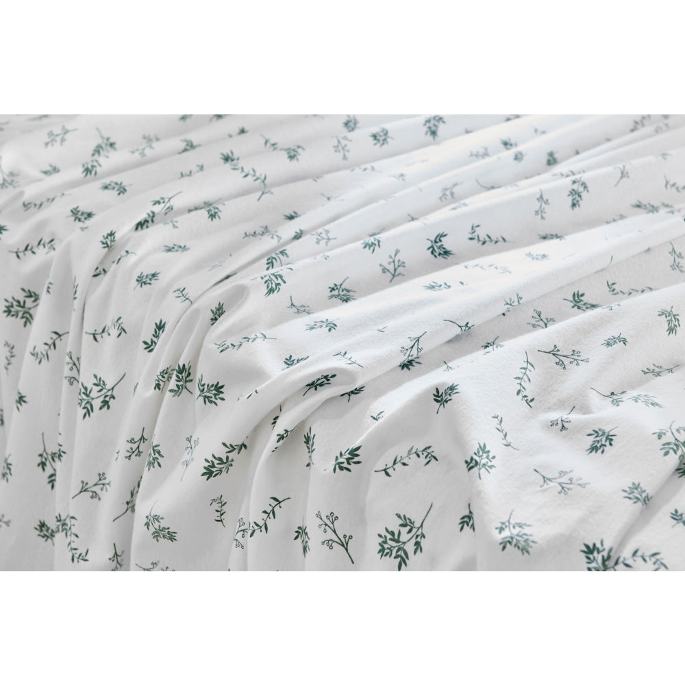 150GSM Leaves Print Flannelette Bed Sheet Set - Green King Fast shipping On sale